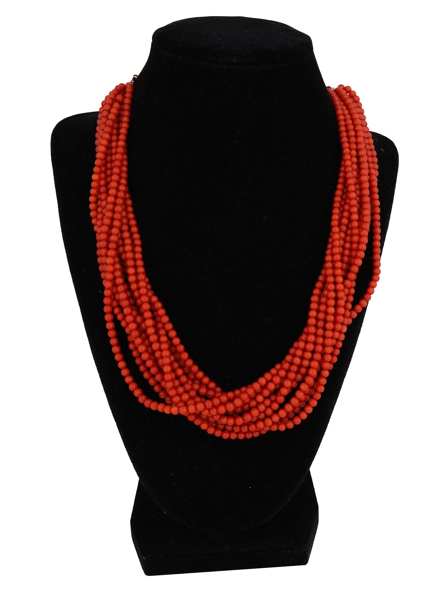 14K GOLD AND RED CORAL MULTILAYER BEADED NECKLACE PIC-0